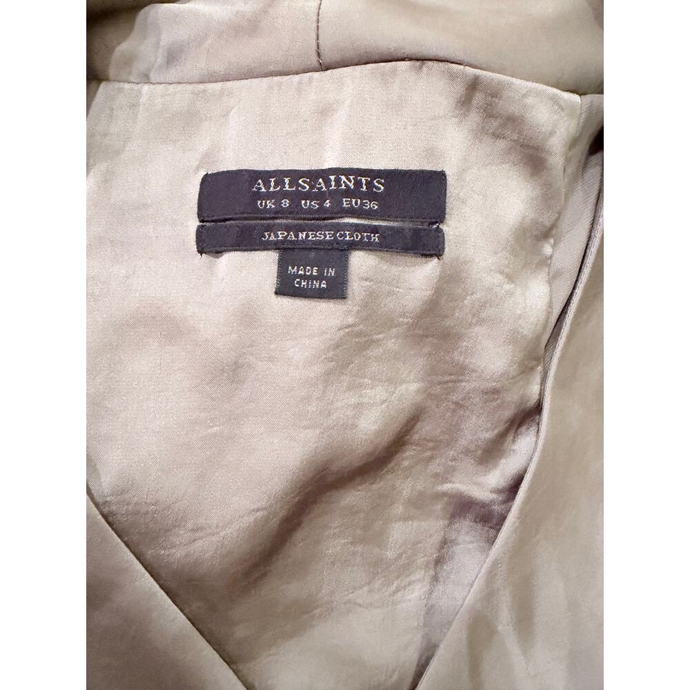 AllSaints Haze Dress Gray Satin Midi Asymmetrical Hem Japanese Cloth US 4 - Picture 7 of 12